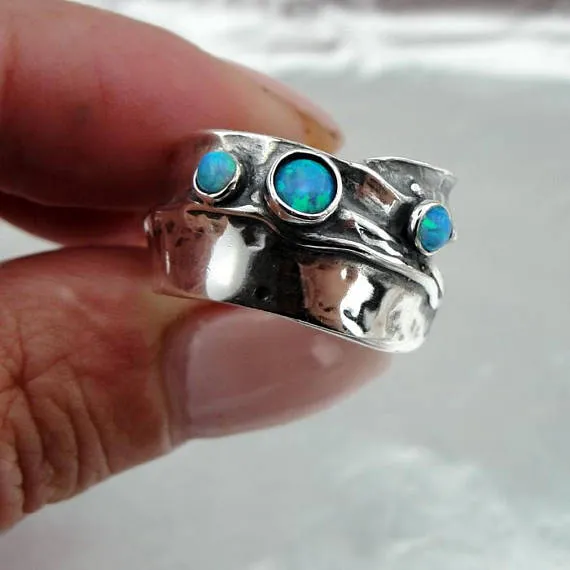 925 Sterling Silver Blue Opal Ring Israeli Jewelry Gift for Israeli Women