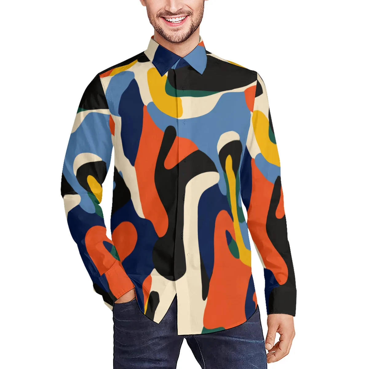 Abstract Shirt Men, Op Art Shirt, Mod Shirt Men, 60s style shirt, 60s Shirt Men, 60s top men, Artistic Shirt Men, Black Blue shirt men