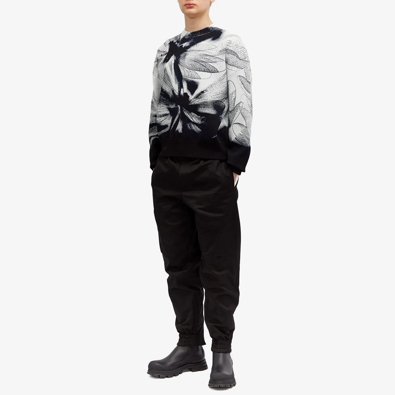 Alexander Mcqueen Jacquard Dragonfly Crew Neck Jumper, Black, Navy & Ivory