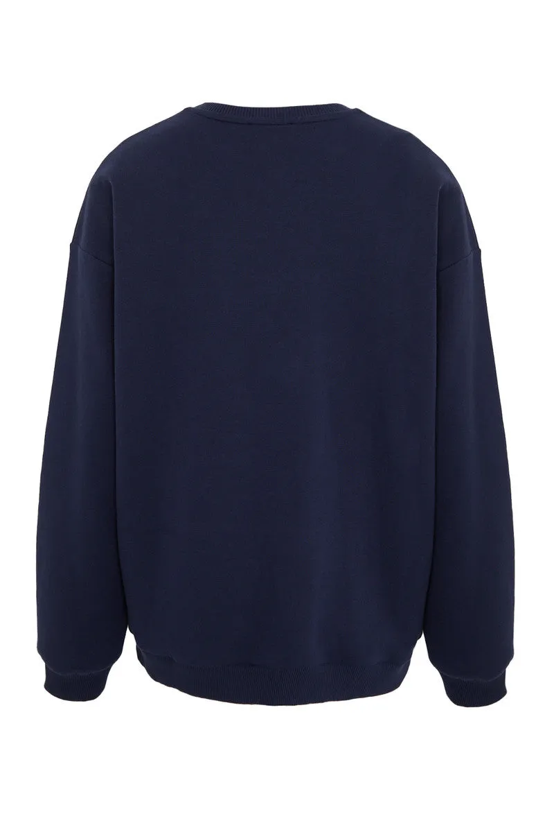 Another Sunday Borg Detail Sunday Sweat Top With Ribbed Hem & Cuff