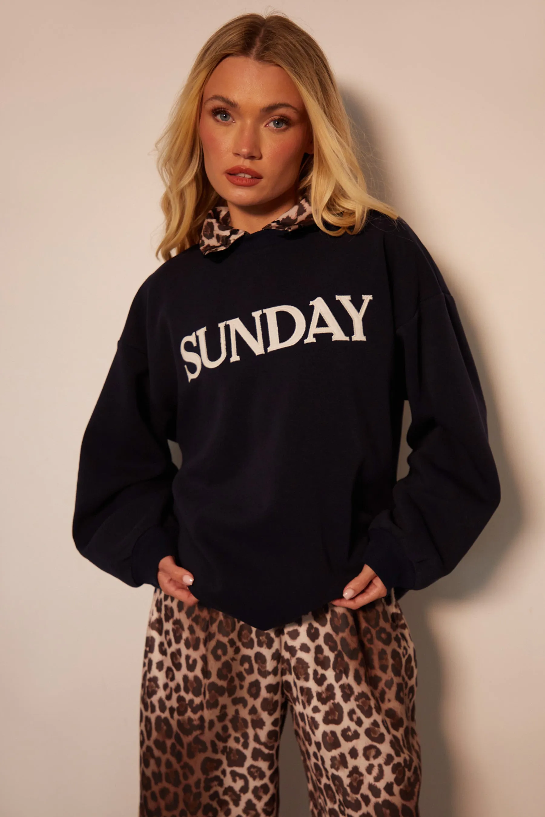 Another Sunday Borg Detail Sunday Sweat Top With Ribbed Hem & Cuff