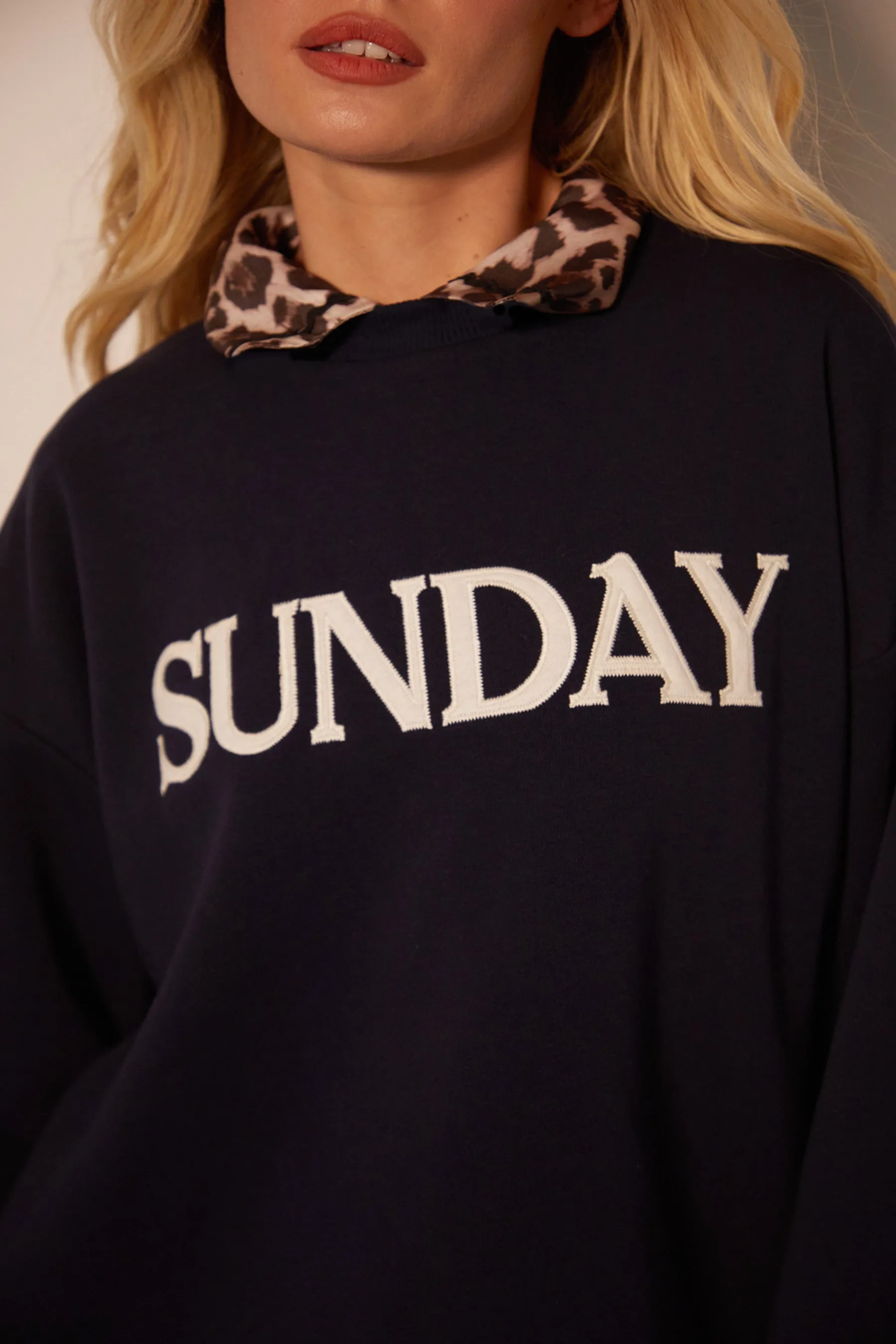 Another Sunday Borg Detail Sunday Sweat Top With Ribbed Hem & Cuff