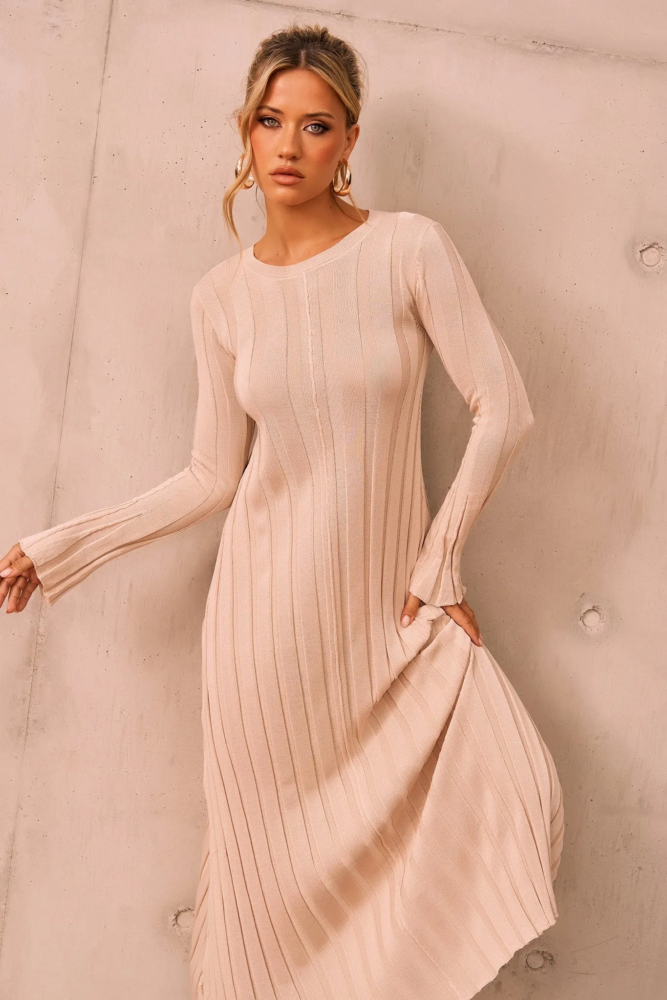 Astoria Knit Maxi Dress - Beige