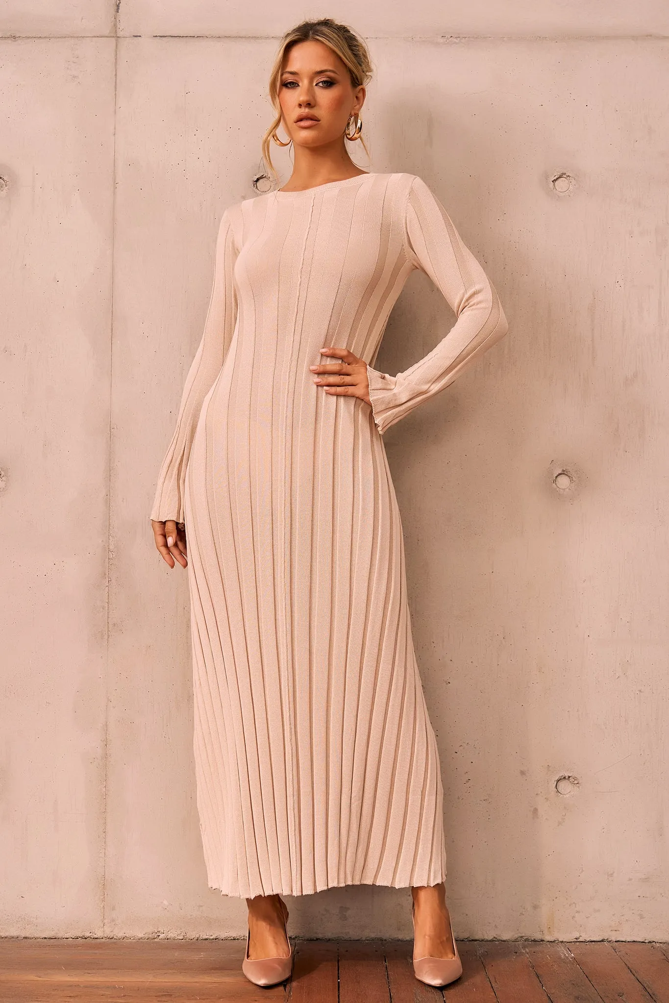 Astoria Knit Maxi Dress - Beige