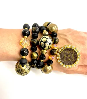 Black and Gold bling Stacked Bracelet set- Gold Clear