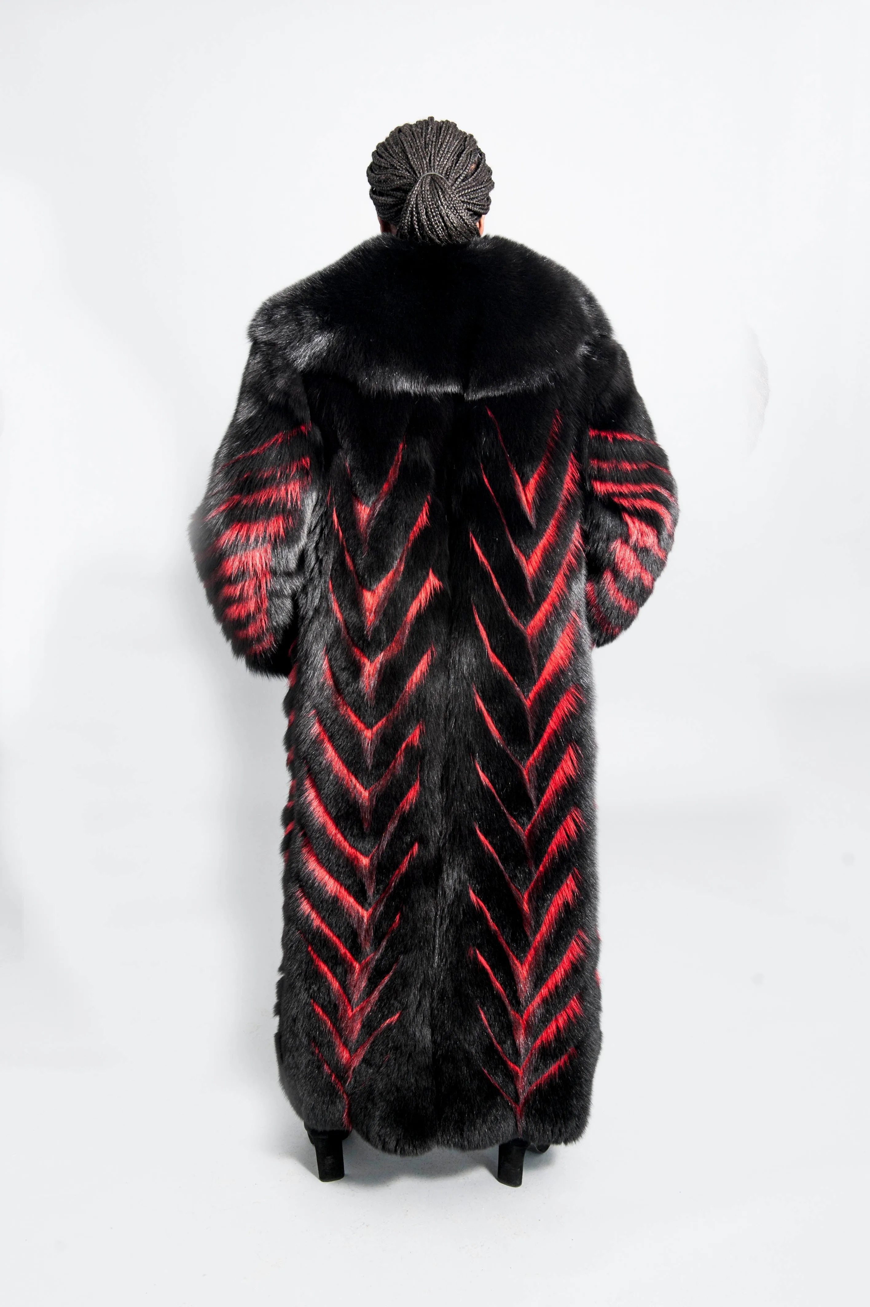 Black Fox Fur and Red Raccoon Fur Coat