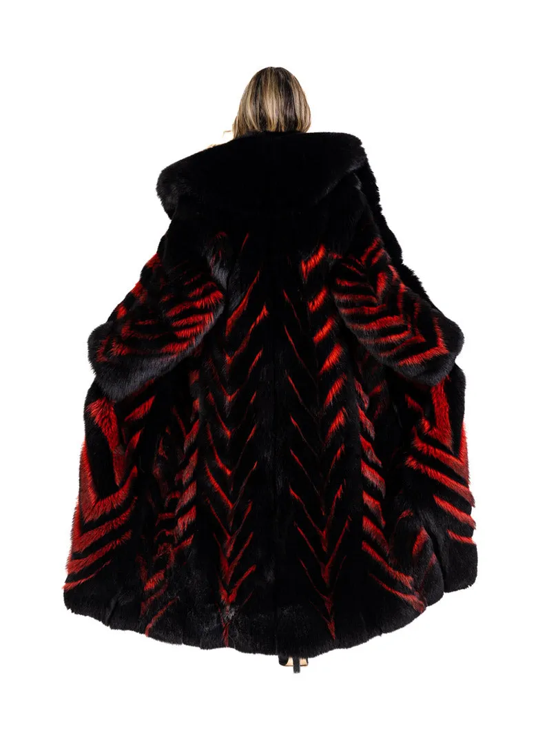 Black Fox Fur and Red Raccoon Fur Coat
