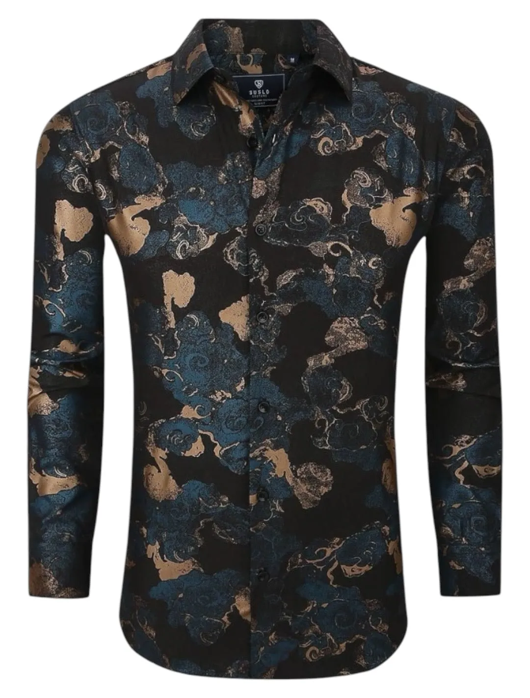 Black Mulicolor Men's Shirt Floral Printed Button-Down Casual Long Sleeve Regular-Fit Style No: SC460-7