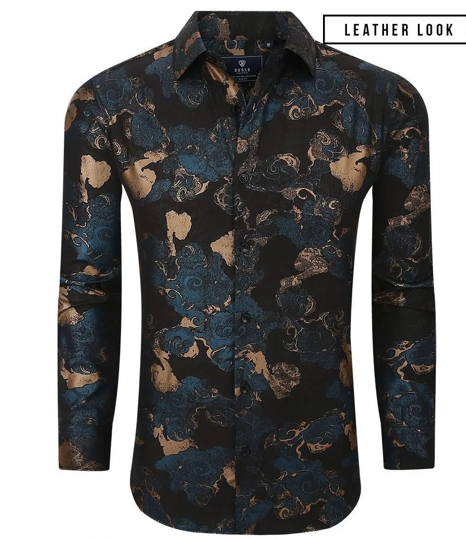 Black Mulicolor Men's Shirt Floral Printed Button-Down Casual Long Sleeve Regular-Fit Style No: SC460-7