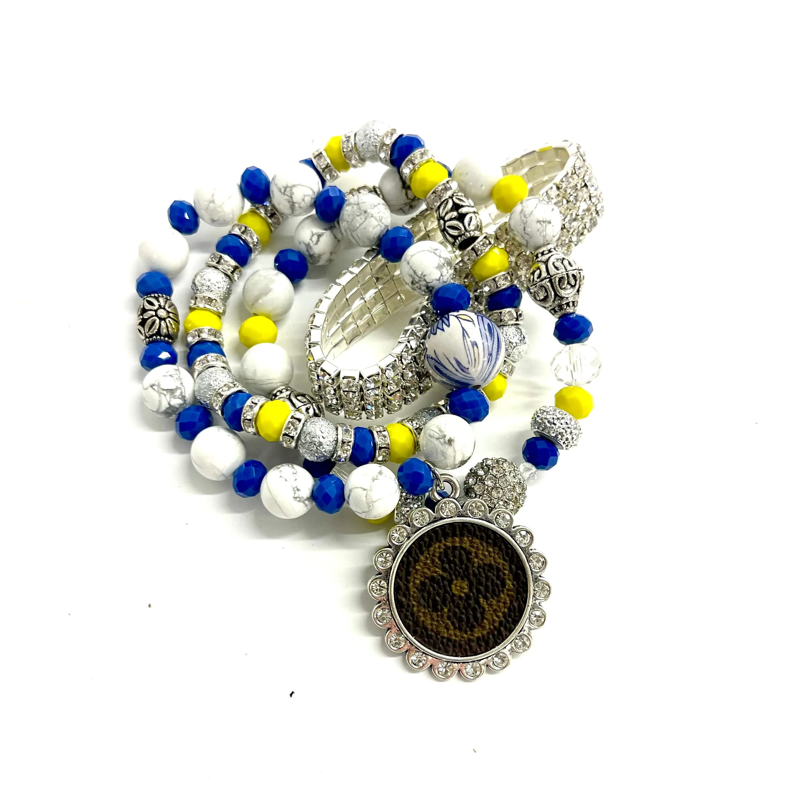 Blue Skies bling Stacked Bracelet set- silver clear