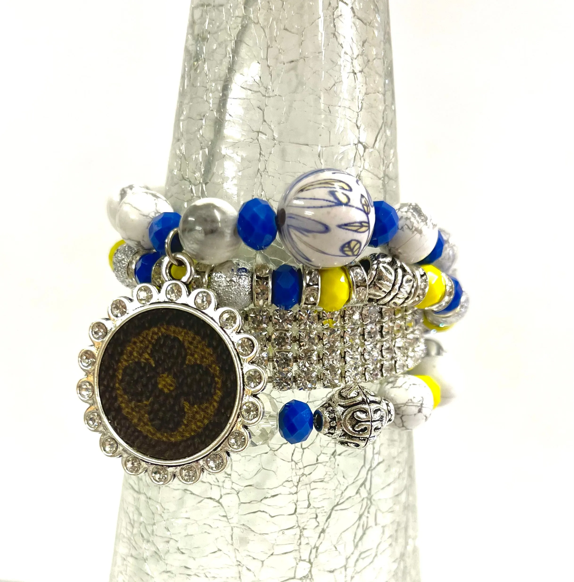 Blue Skies bling Stacked Bracelet set- silver clear