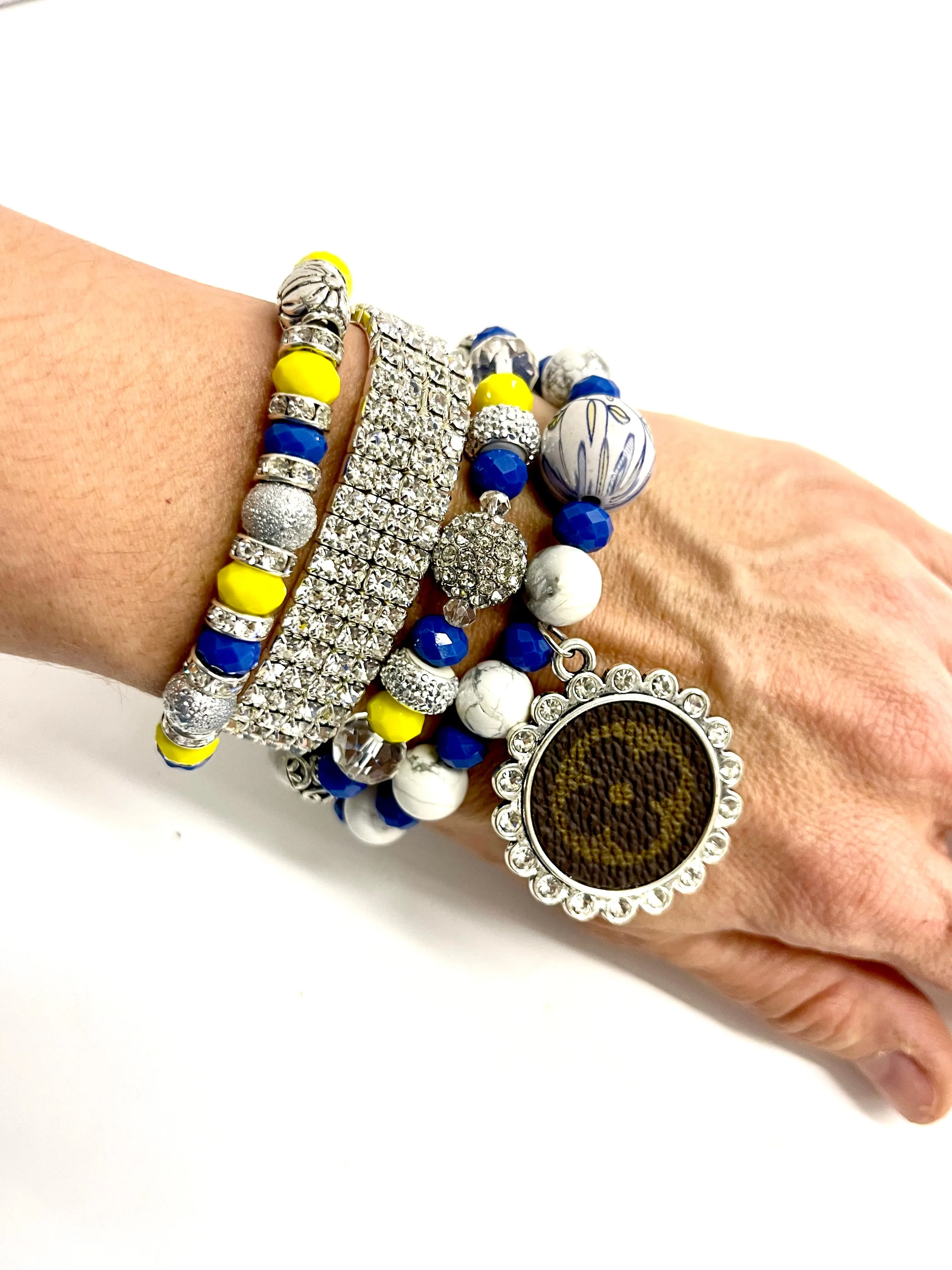 Blue Skies bling Stacked Bracelet set- silver clear