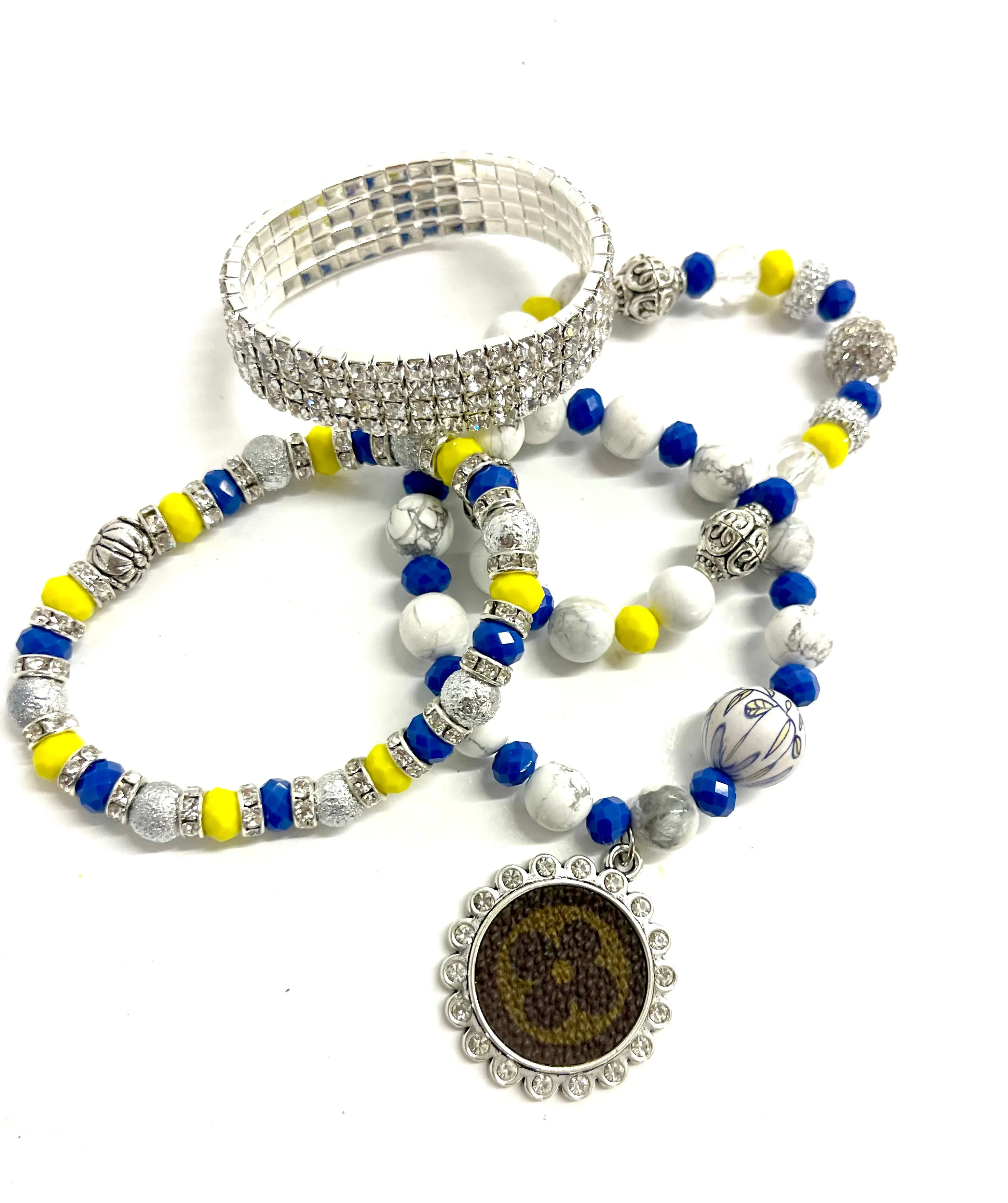 Blue Skies bling Stacked Bracelet set- silver clear