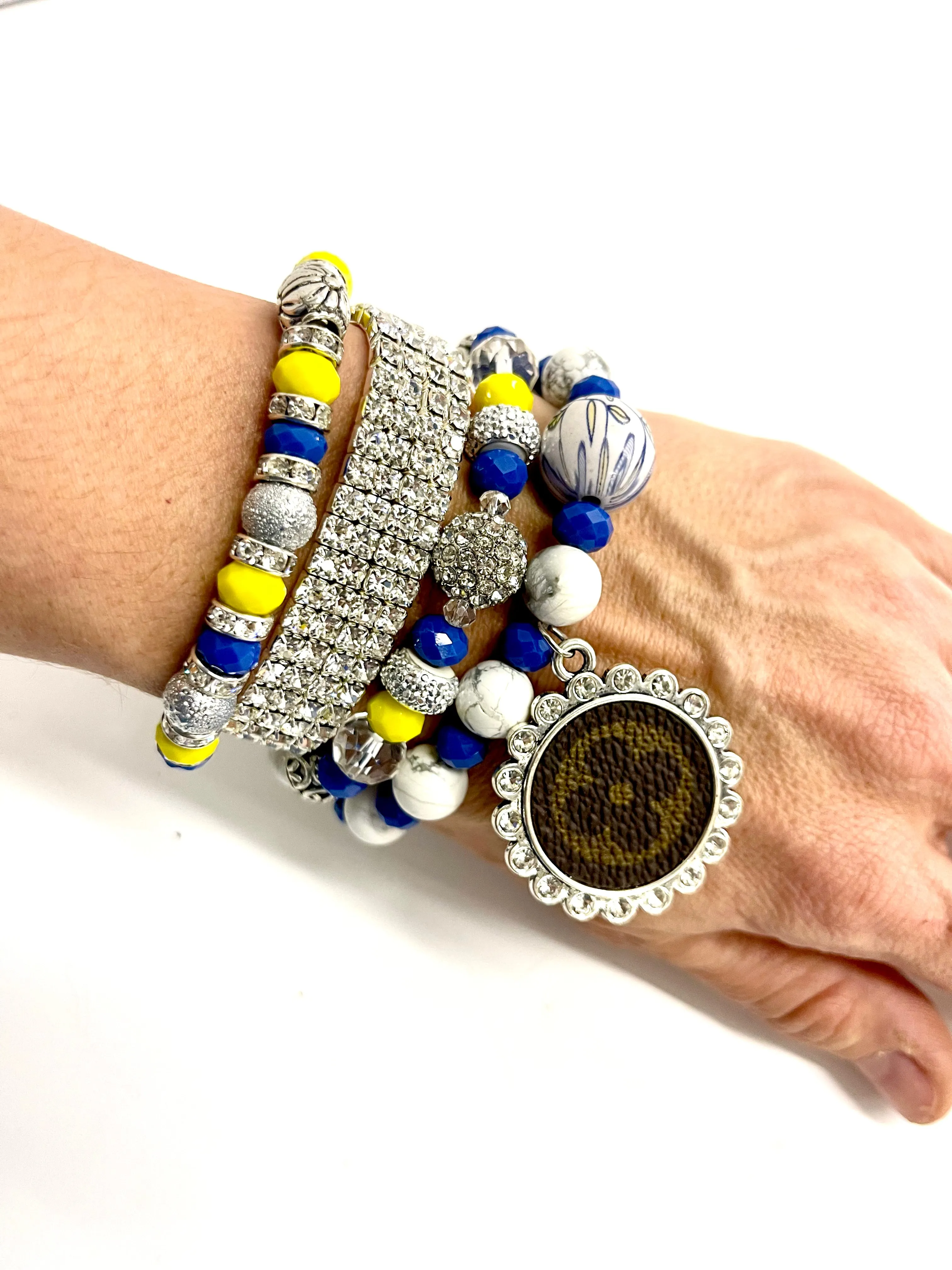 Blue Skies bling Stacked Bracelet set- silver clear