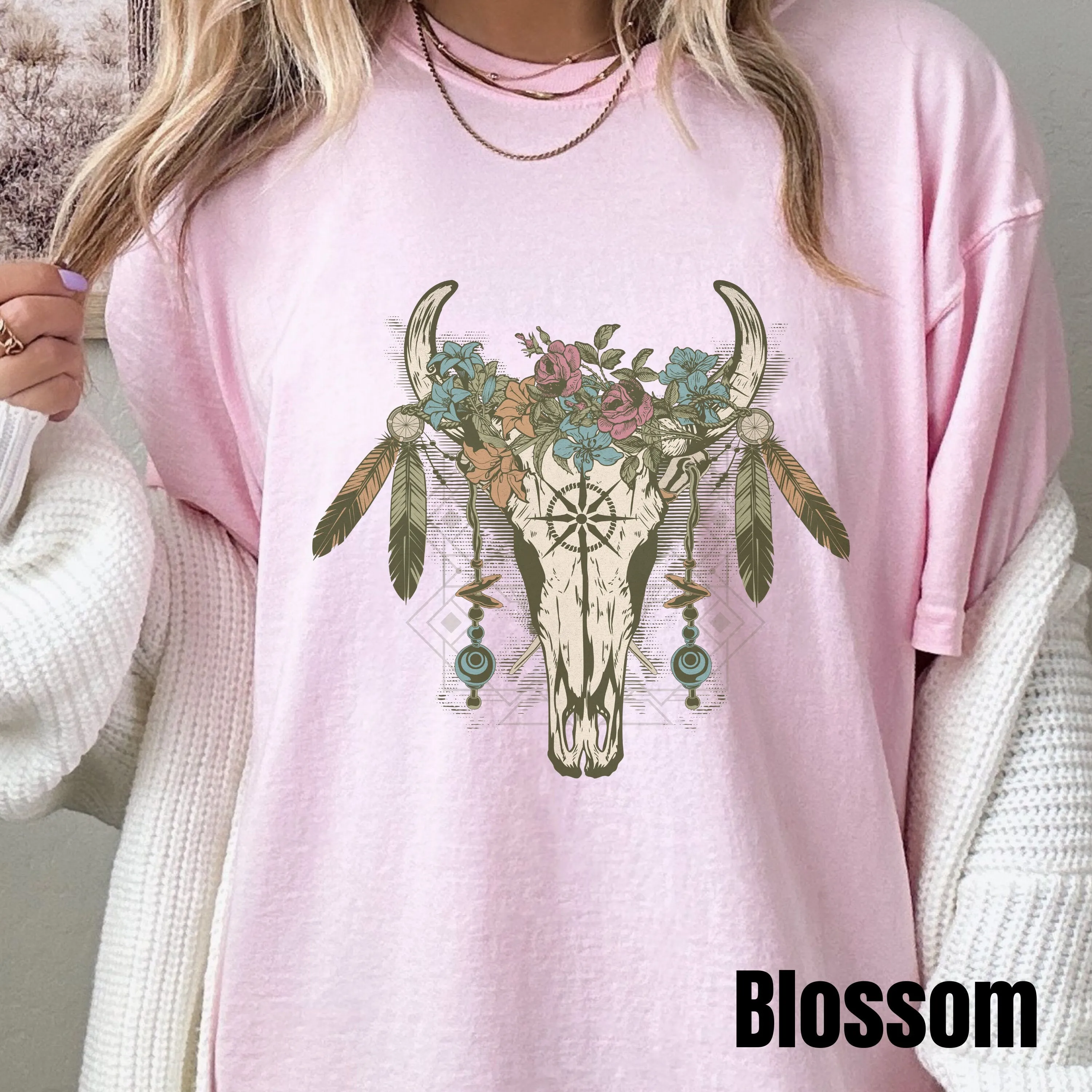 Boho Cow Skull Shirt, Cowgirl Shirt, Country shirt, Wild West Shirt, Western Graphic Tee, Bull Skull Shirt, Southwest Shirt Western Clothing