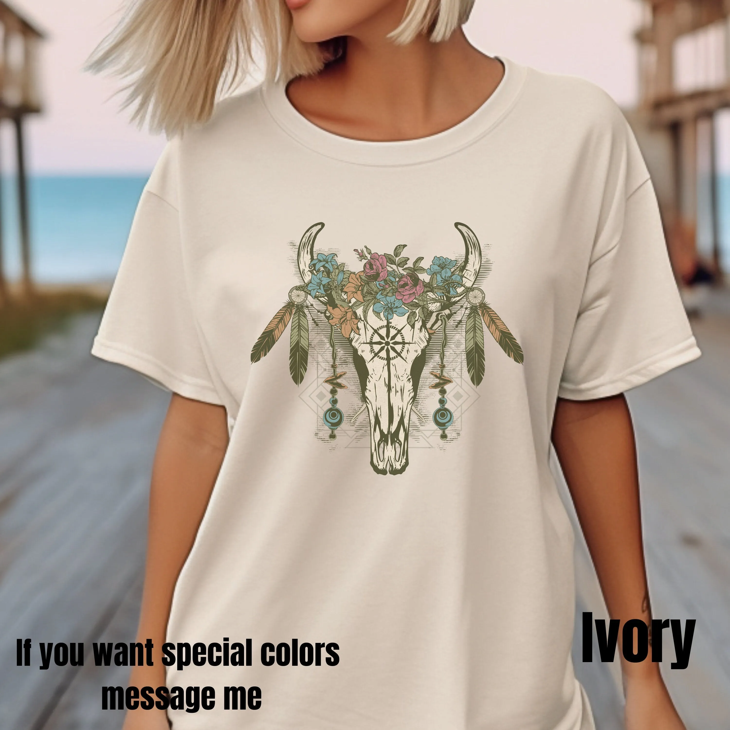Boho Cow Skull Shirt, Cowgirl Shirt, Country shirt, Wild West Shirt, Western Graphic Tee, Bull Skull Shirt, Southwest Shirt Western Clothing