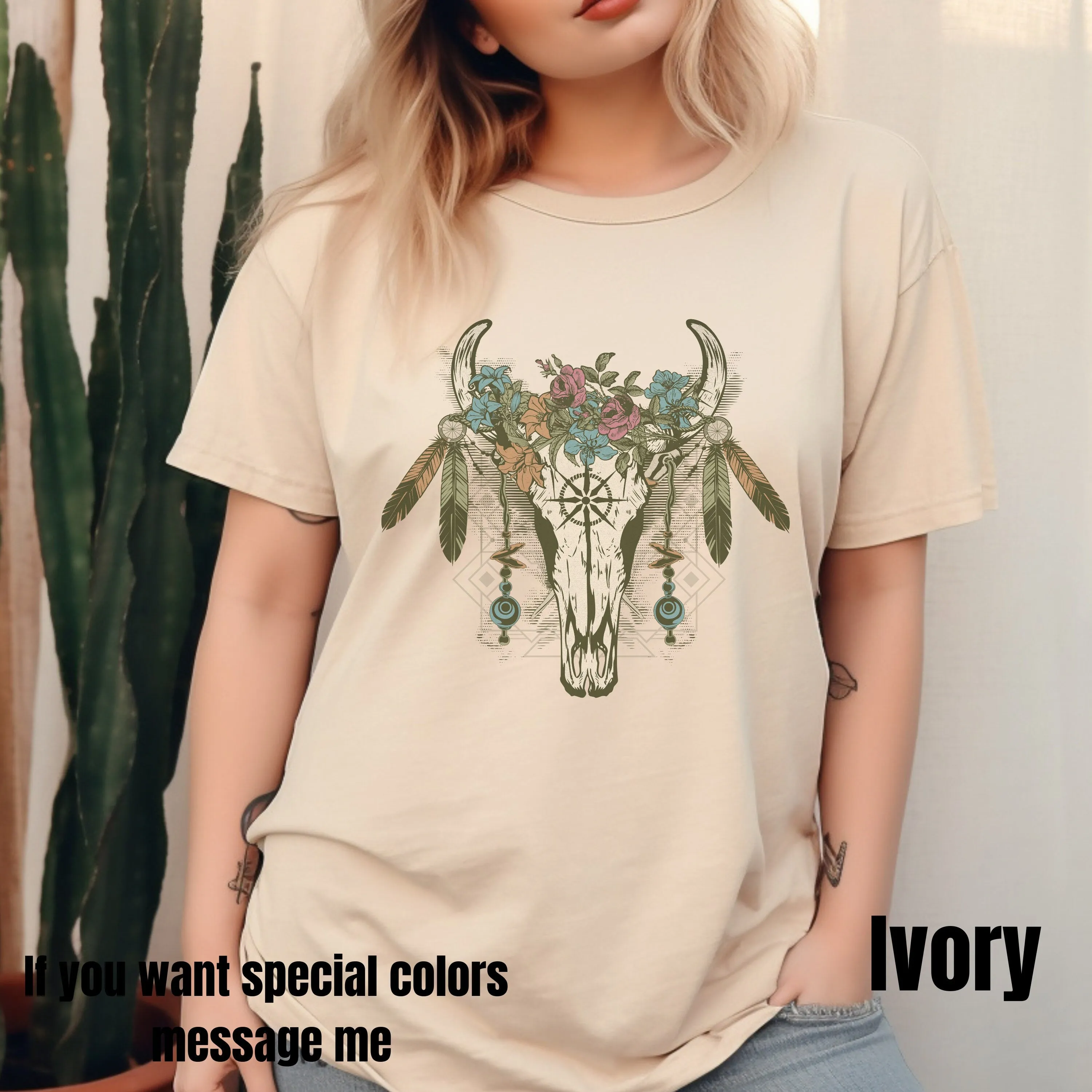 Boho Cow Skull Shirt, Cowgirl Shirt, Country shirt, Wild West Shirt, Western Graphic Tee, Bull Skull Shirt, Southwest Shirt Western Clothing