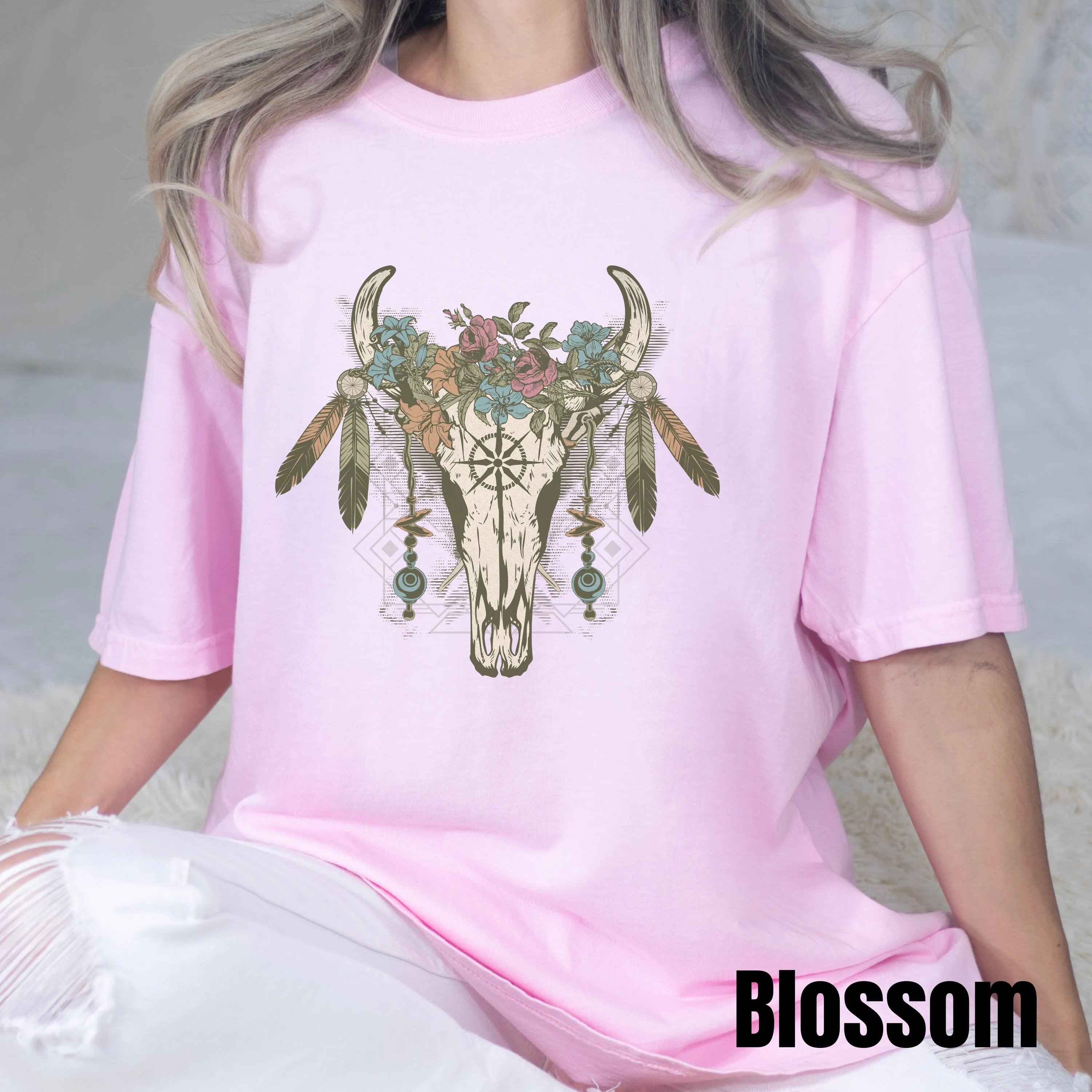 Boho Cow Skull Shirt, Cowgirl Shirt, Country shirt, Wild West Shirt, Western Graphic Tee, Bull Skull Shirt, Southwest Shirt Western Clothing