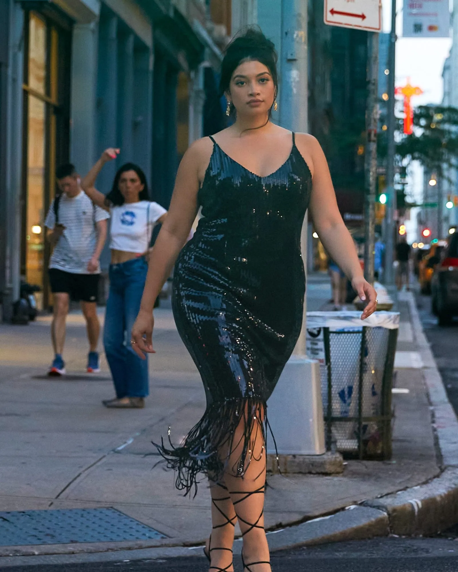 Chiara Sequin Fringe Midi Slip Dress | Black