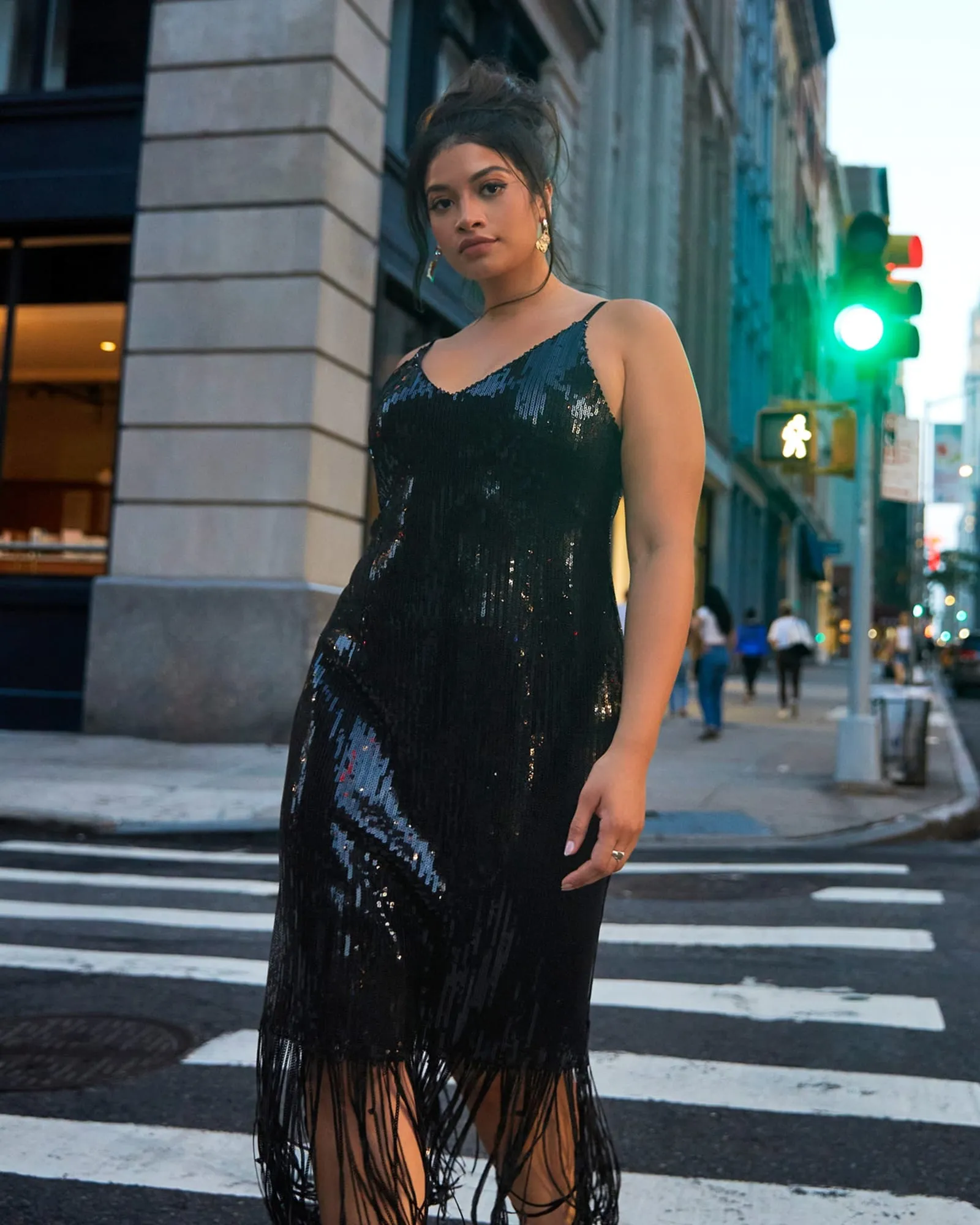 Chiara Sequin Fringe Midi Slip Dress | Black