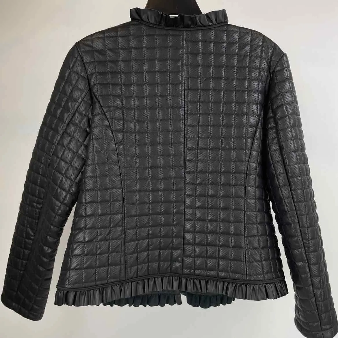 Chico's Size 1 Black pleather quilted Zip Front Jacket