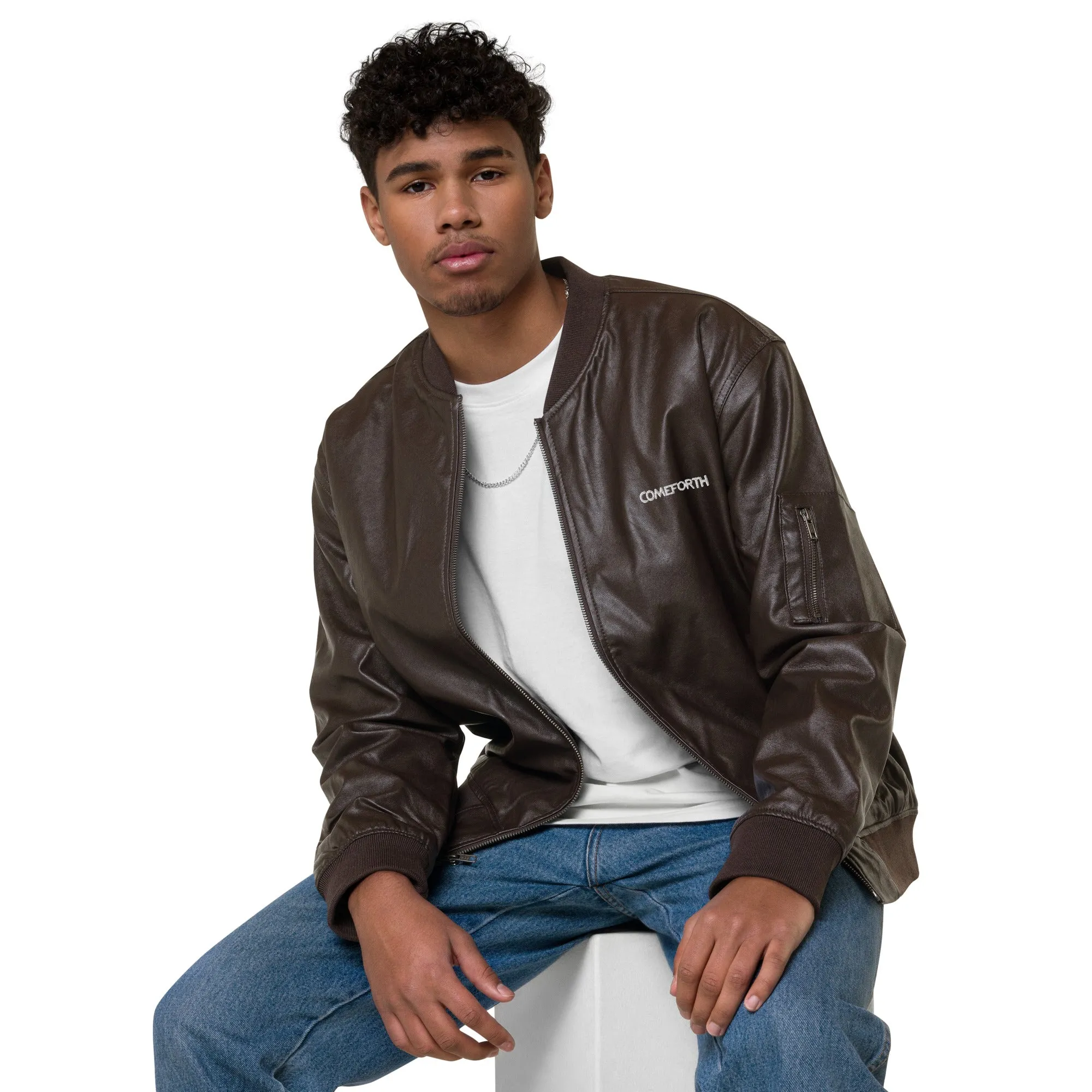 Comeforth Faux Leather Bomber Jacket