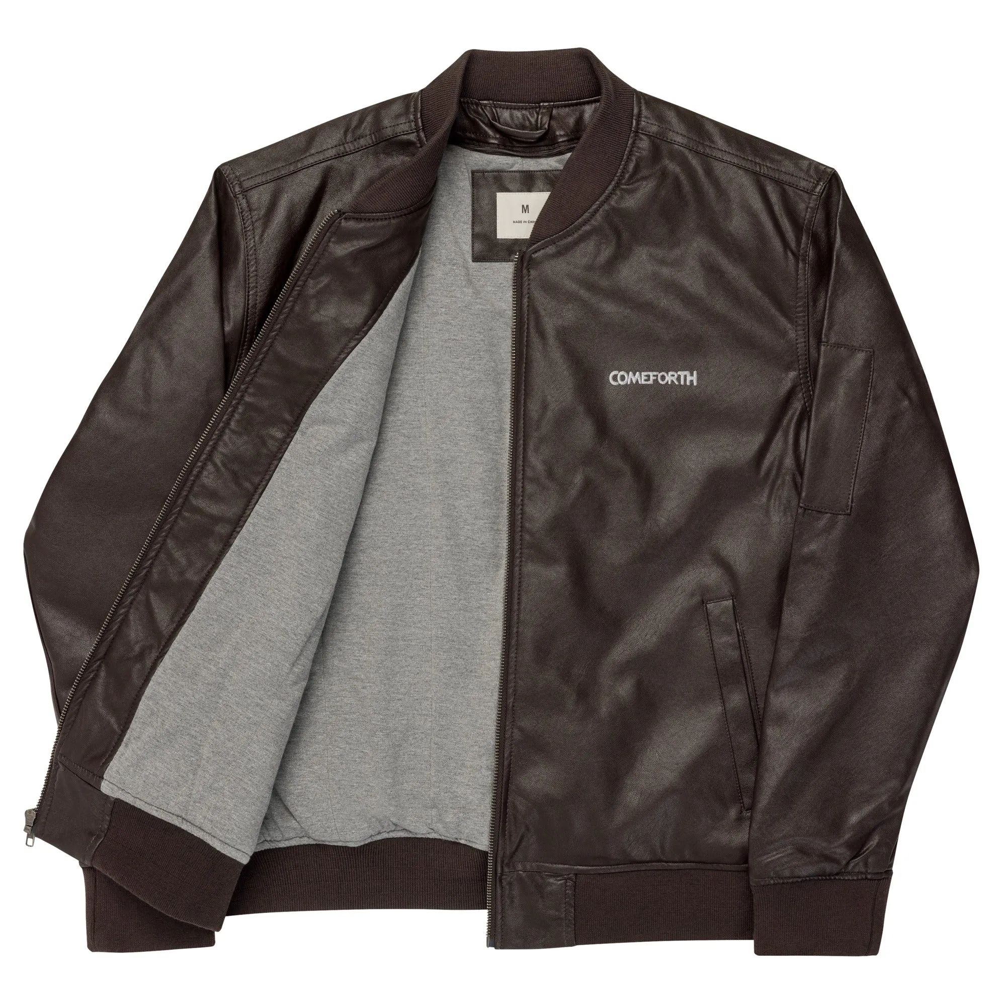 Comeforth Faux Leather Bomber Jacket