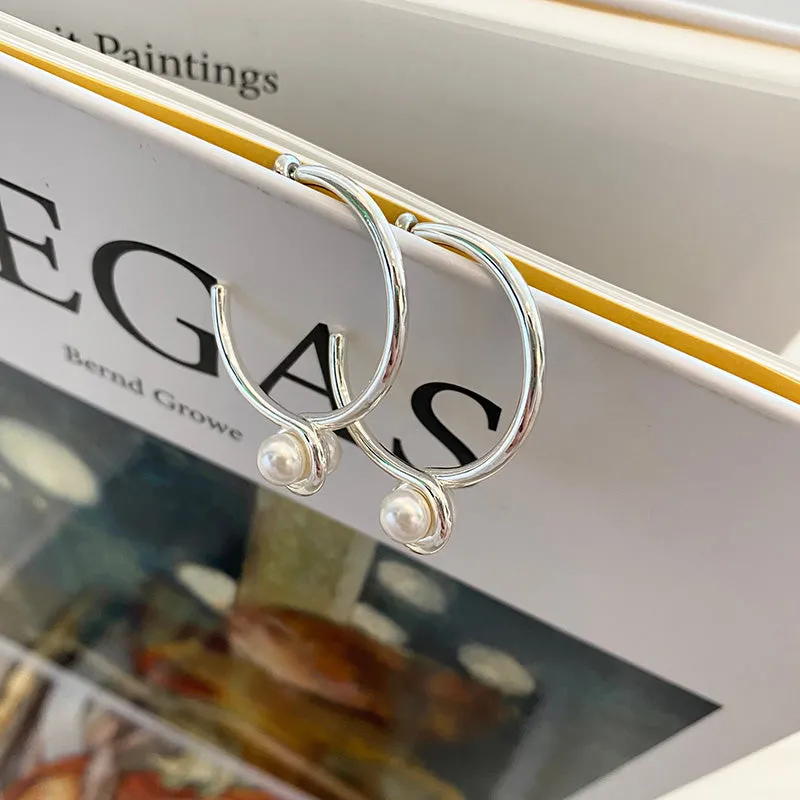 Contemporary Pearl Hoop Earrings