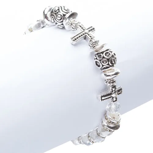 Cross Jewelry Crystal Rhinestone Fascinating Stretch Bracelet B463 White