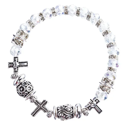 Cross Jewelry Crystal Rhinestone Fascinating Stretch Bracelet B463 White