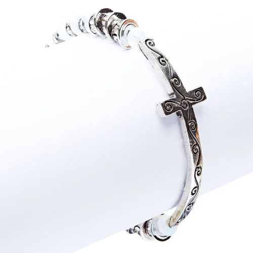 Cross Jewelry Crystal Rhinestone Gorgeous Cross Stretch Bracelet B466 Silver