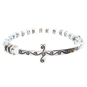 Cross Jewelry Crystal Rhinestone Gorgeous Cross Stretch Bracelet B466 Silver