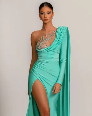 Daniella Elegant One Sleeve Blue Evening Dress