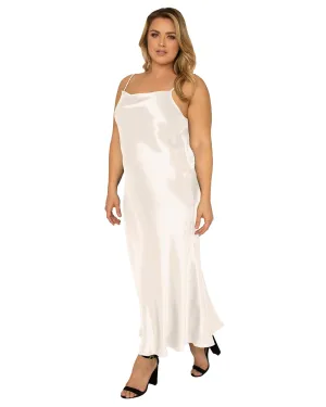 Drea Cowlneck Satin Midi Slip Dress | Silver