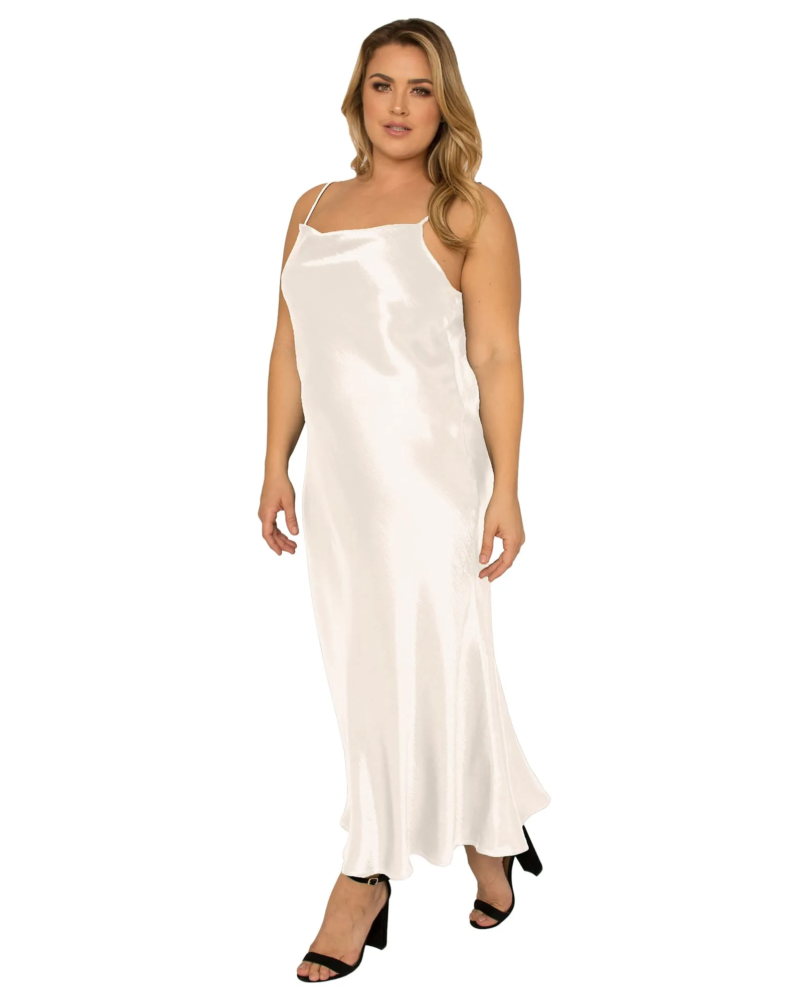 Drea Cowlneck Satin Midi Slip Dress | Silver