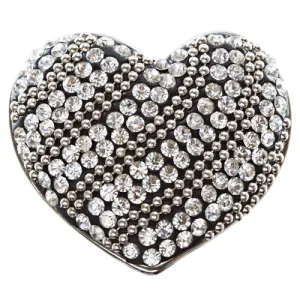 Duo Tone Crystal Pave Heart Stretch Ring Antique Silver