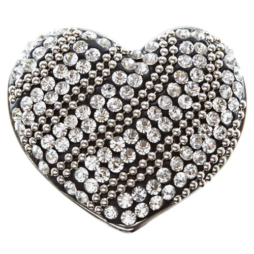 Duo Tone Crystal Pave Heart Stretch Ring Antique Silver