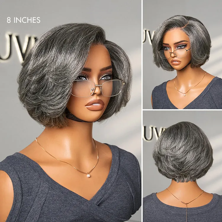 Exclusive Sale | Boss Vibe Salt & Pepper Layered Bob / Body Wave Glueless Pre-Cut Minimalist Lace Grey Wig