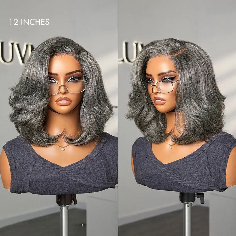 Exclusive Sale | Boss Vibe Salt & Pepper Layered Bob / Body Wave Glueless Pre-Cut Minimalist Lace Grey Wig