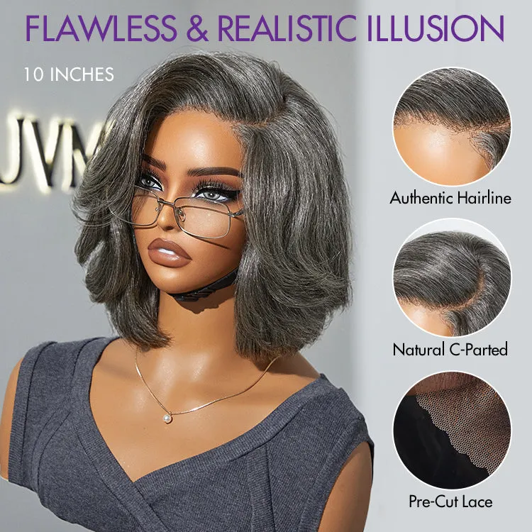 Exclusive Sale | Boss Vibe Salt & Pepper Layered Bob / Body Wave Glueless Pre-Cut Minimalist Lace Grey Wig