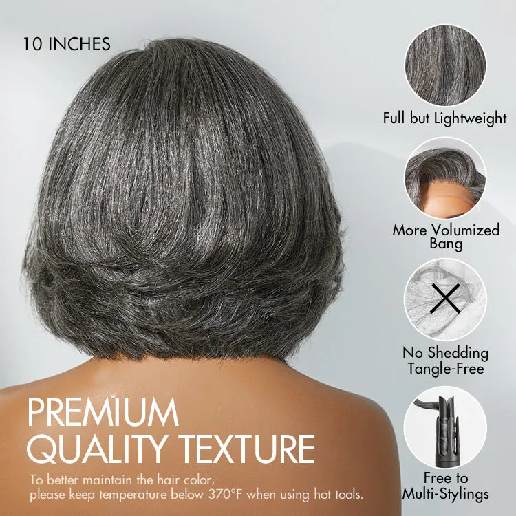 Exclusive Sale | Boss Vibe Salt & Pepper Layered Bob / Body Wave Glueless Pre-Cut Minimalist Lace Grey Wig