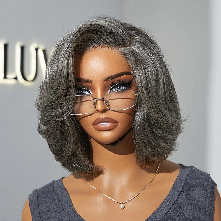 Exclusive Sale | Boss Vibe Salt & Pepper Layered Bob / Body Wave Glueless Pre-Cut Minimalist Lace Grey Wig