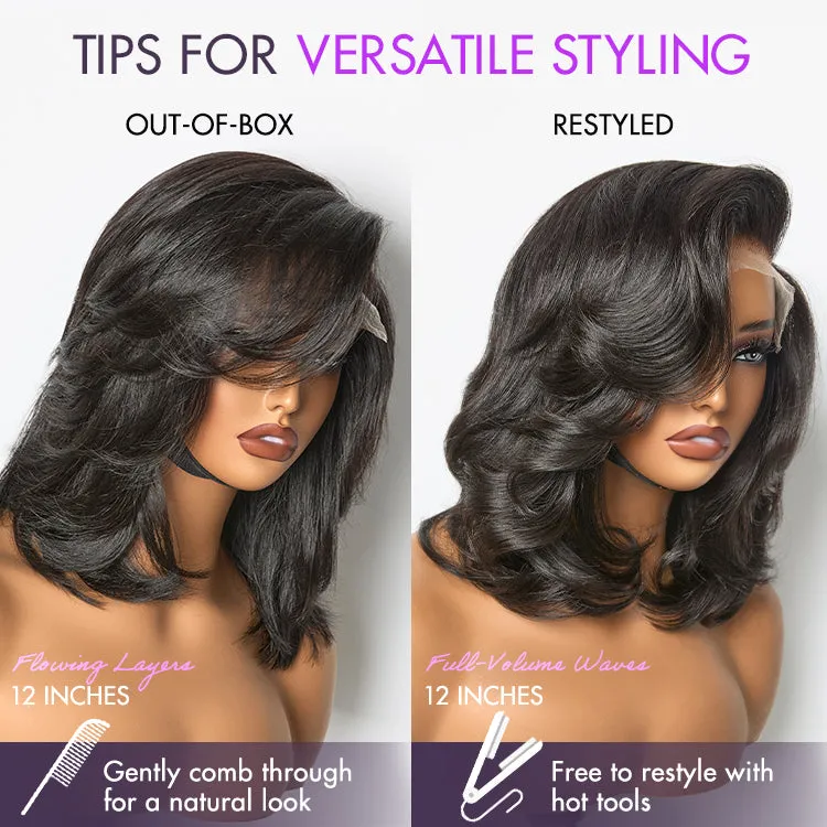 Exclusive Sale | Effortlessly Chic Layered Haircut Wavy Glueless HD Minimalist Lace Short Wig
