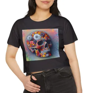Flower Skull Abstract floral design - Colorful crop tee