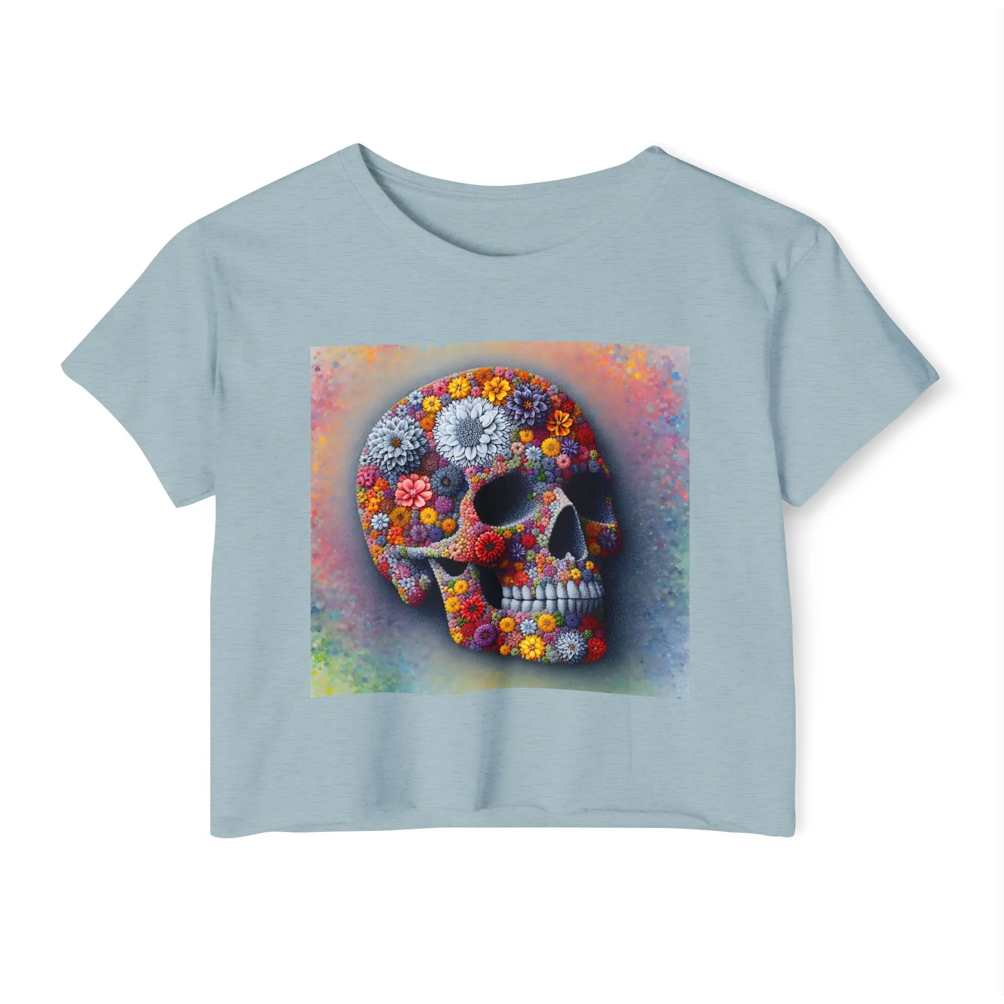Flower Skull Abstract floral design - Colorful crop tee