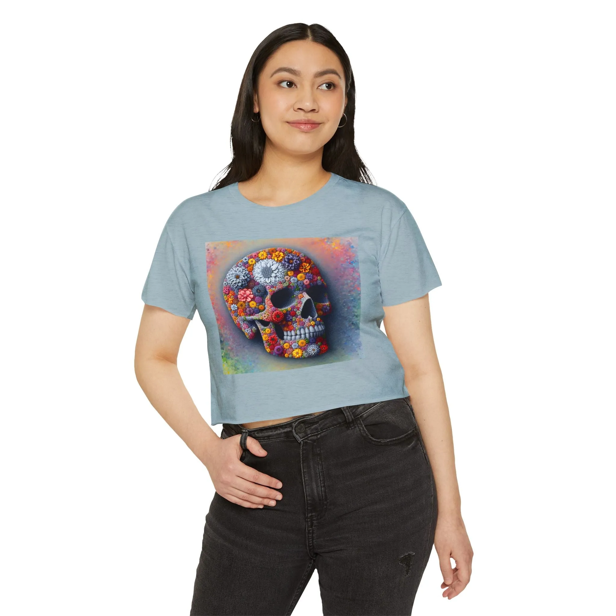 Flower Skull Abstract floral design - Colorful crop tee