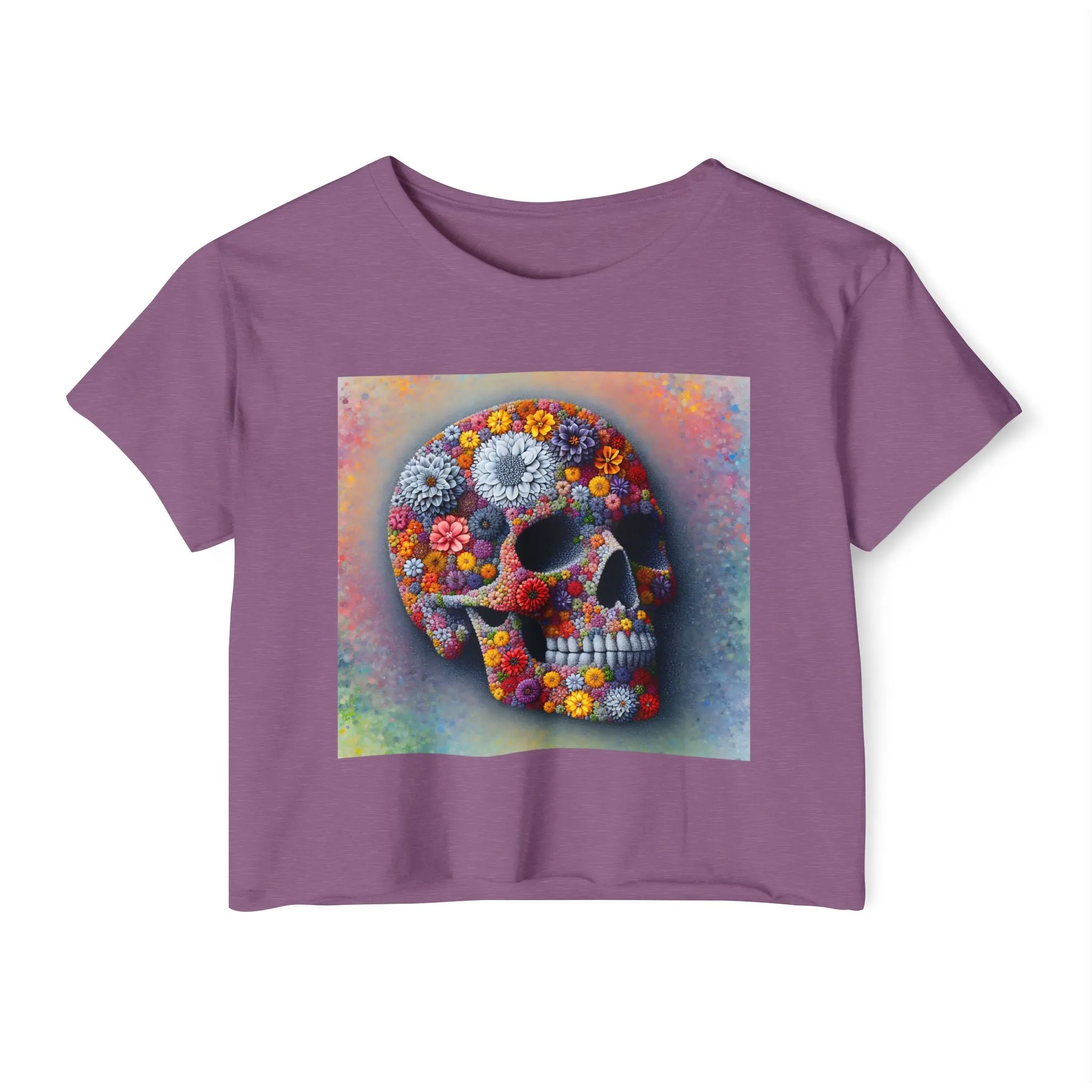 Flower Skull Abstract floral design - Colorful crop tee