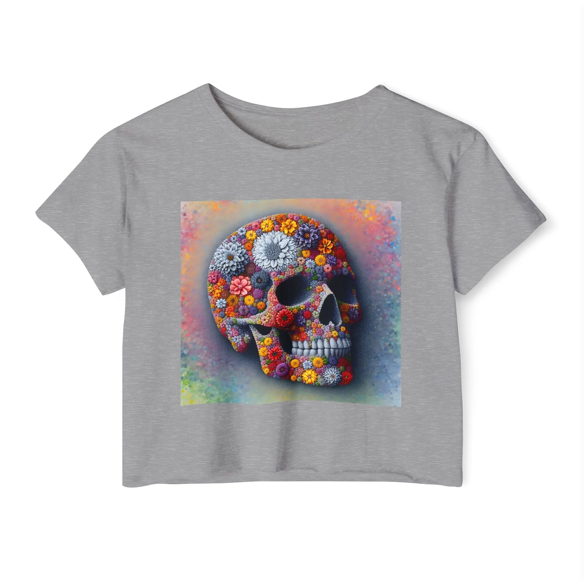 Flower Skull Abstract floral design - Colorful crop tee