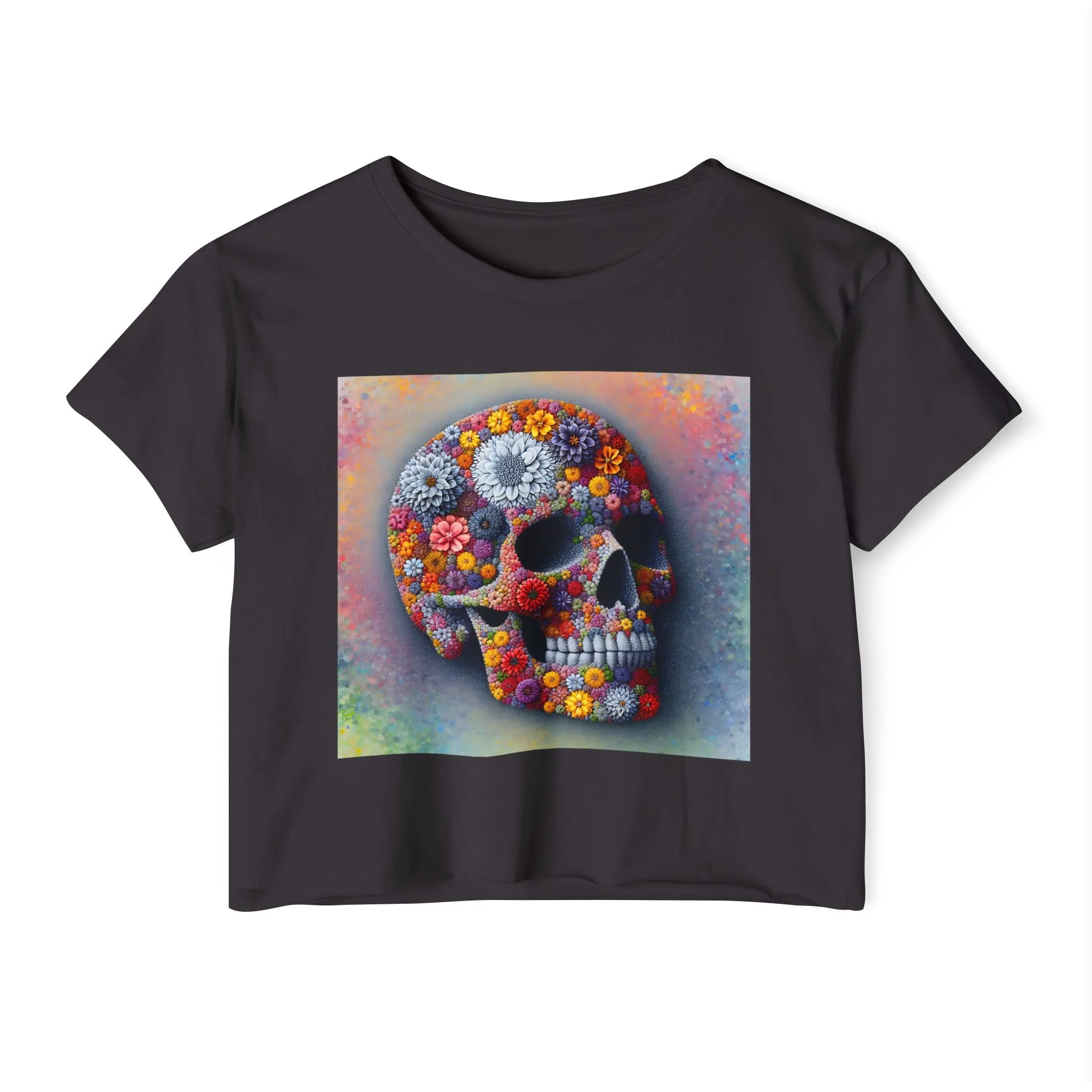 Flower Skull Abstract floral design - Colorful crop tee