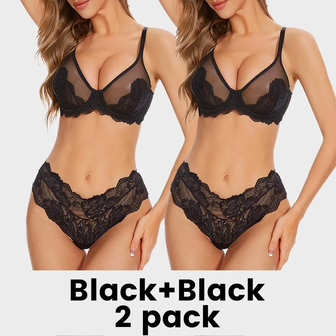Full Coverage Lace Minimizer Bra - Mermaid Black Black(2 PACK)